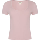 Short-sleeve scoop-neck tee in a soft neutral color.