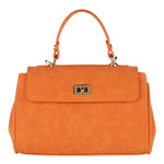Orange handbag with a gold clasp on a white background