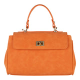 Orange handbag with a gold clasp on a white background