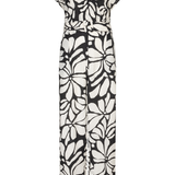 black and white printed jumpsuit on white background 