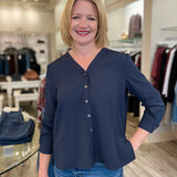 Slate Navy V-Neck Button Down Blouse