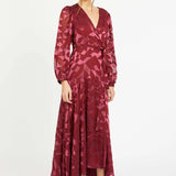 London Gown in Cabernet Silk Geo Burnout