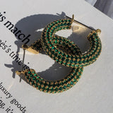 Pave Baby Amalfi Hoops - Green Emerald Gold