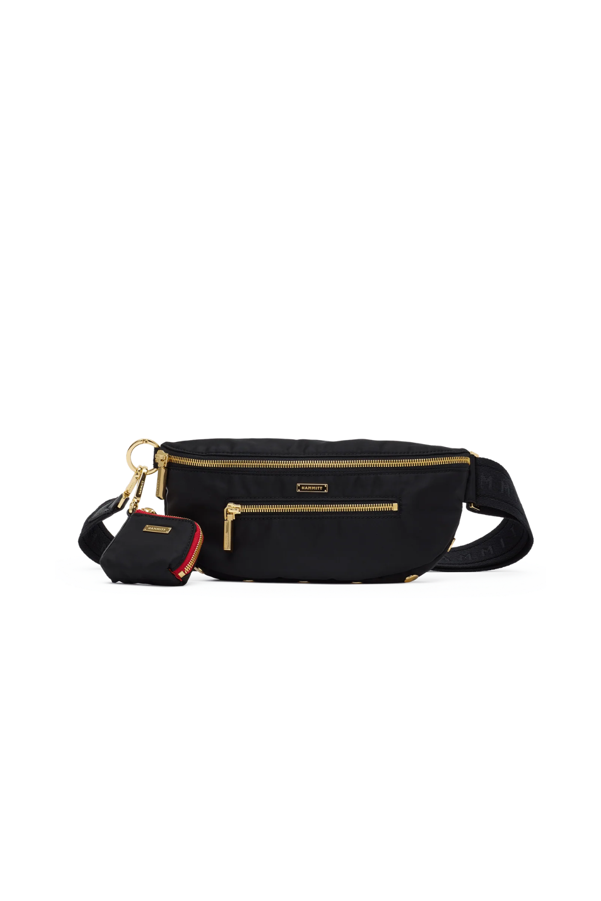 Black crossbody bag white background.