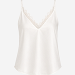 Women's sleeveless camisole featuring delicate lace trim, a V-neckline, and a relaxed silhouette in a solid ivory color.