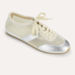 silver mesh sneakers on white background 