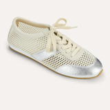 silver mesh sneakers on white background 