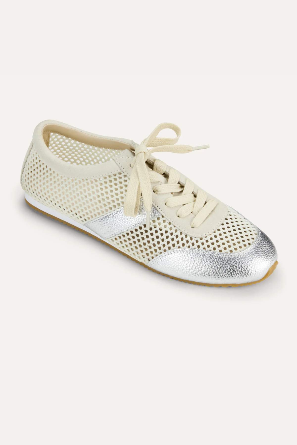 silver mesh sneakers on white background 