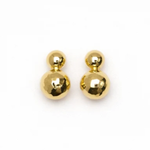 A pair of gold-tone double ball stud earrings on a clean white background.