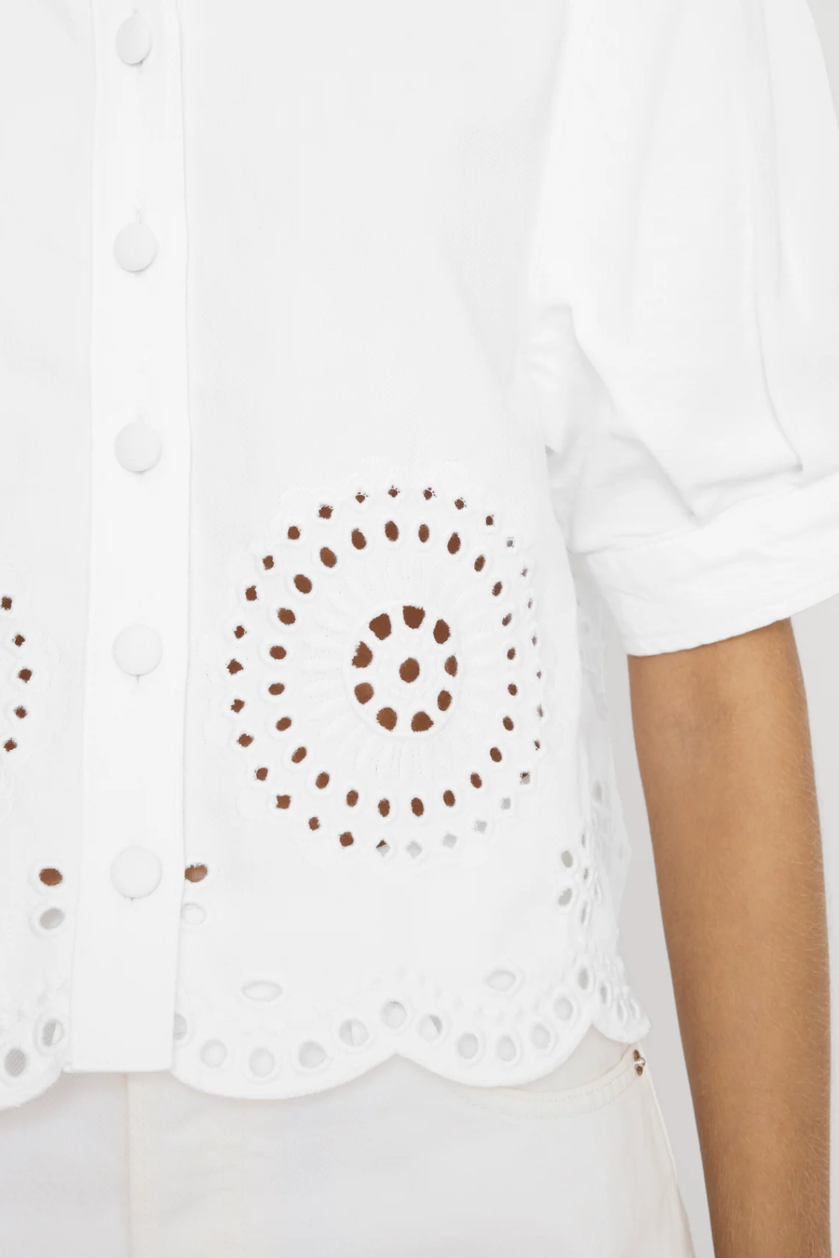 close up on white eyelet fabric 