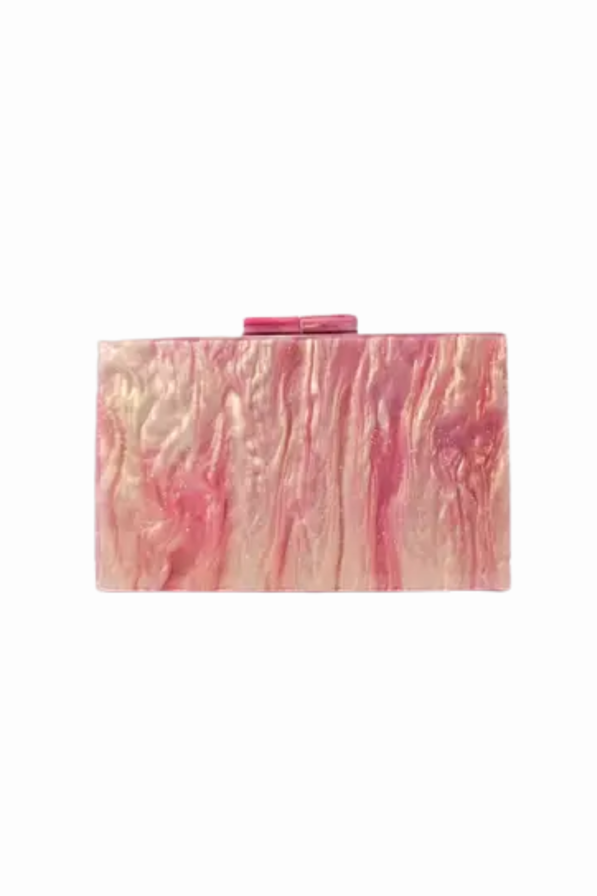 marbled pink clutch against a white background