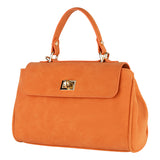 Orange handbag with a gold clasp on a white background