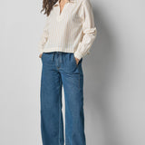 Striped Split Neck Collared Shirt