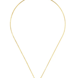 A delicate gold chain necklace with a small round bezel-set clear gemstone pendant, displayed on a clean white background.