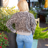 Brown Zebra Mock Neck Long Sleeve Sweater