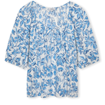 blue printed blouse on white background 