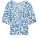 blue printed blouse on white background 