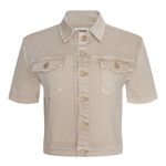 brown short sleeve denim jacket on white background 