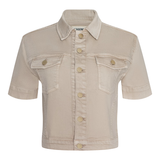 brown short sleeve denim jacket on white background 