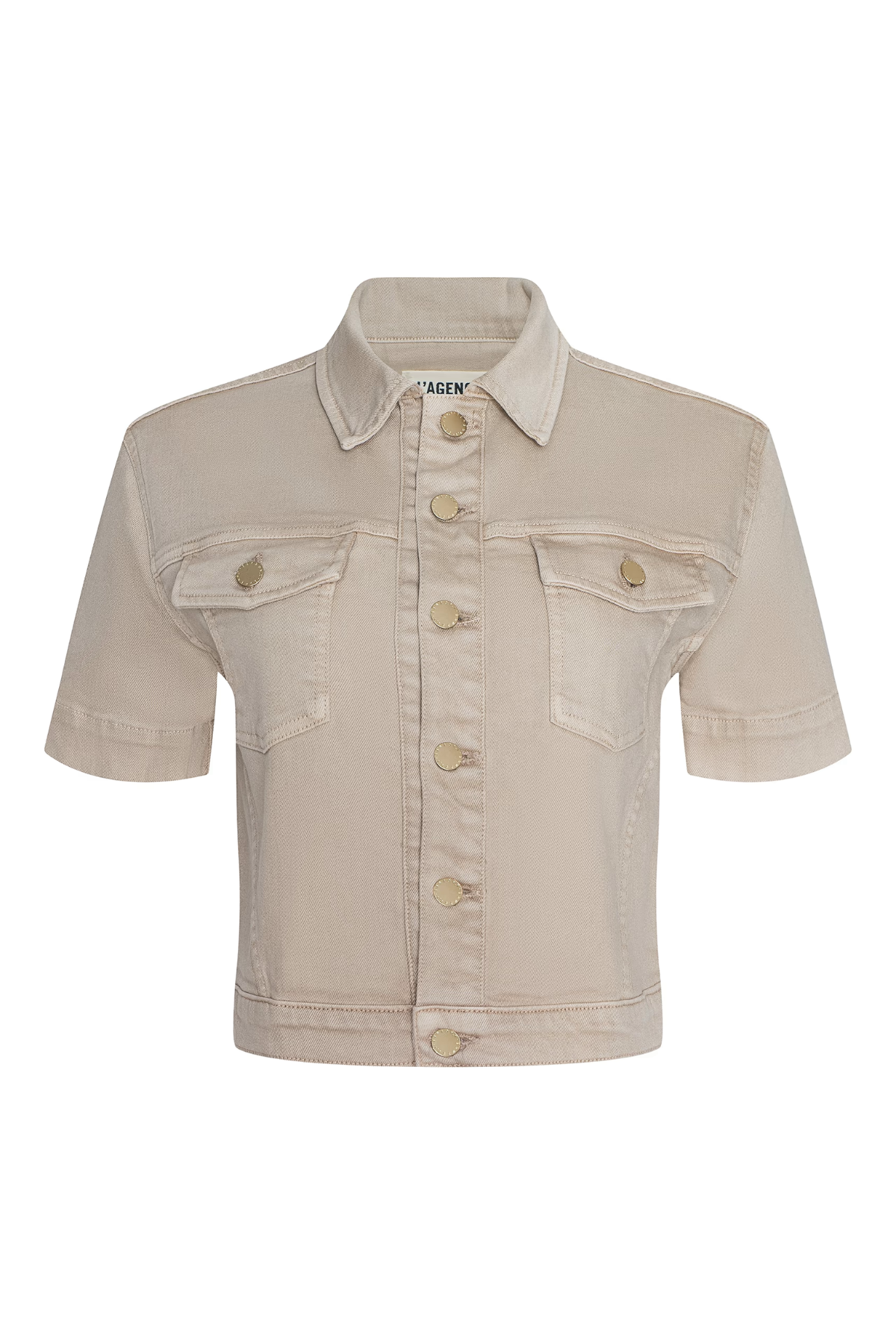 brown short sleeve denim jacket on white background 