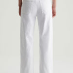White wide-leg jeans shown from the back on a model, featuring a relaxed straight-leg fit and classic five-pocket styling.