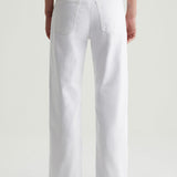 White wide-leg jeans shown from the back on a model, featuring a relaxed straight-leg fit and classic five-pocket styling.