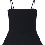 Black peplum top with thin straps on a white background