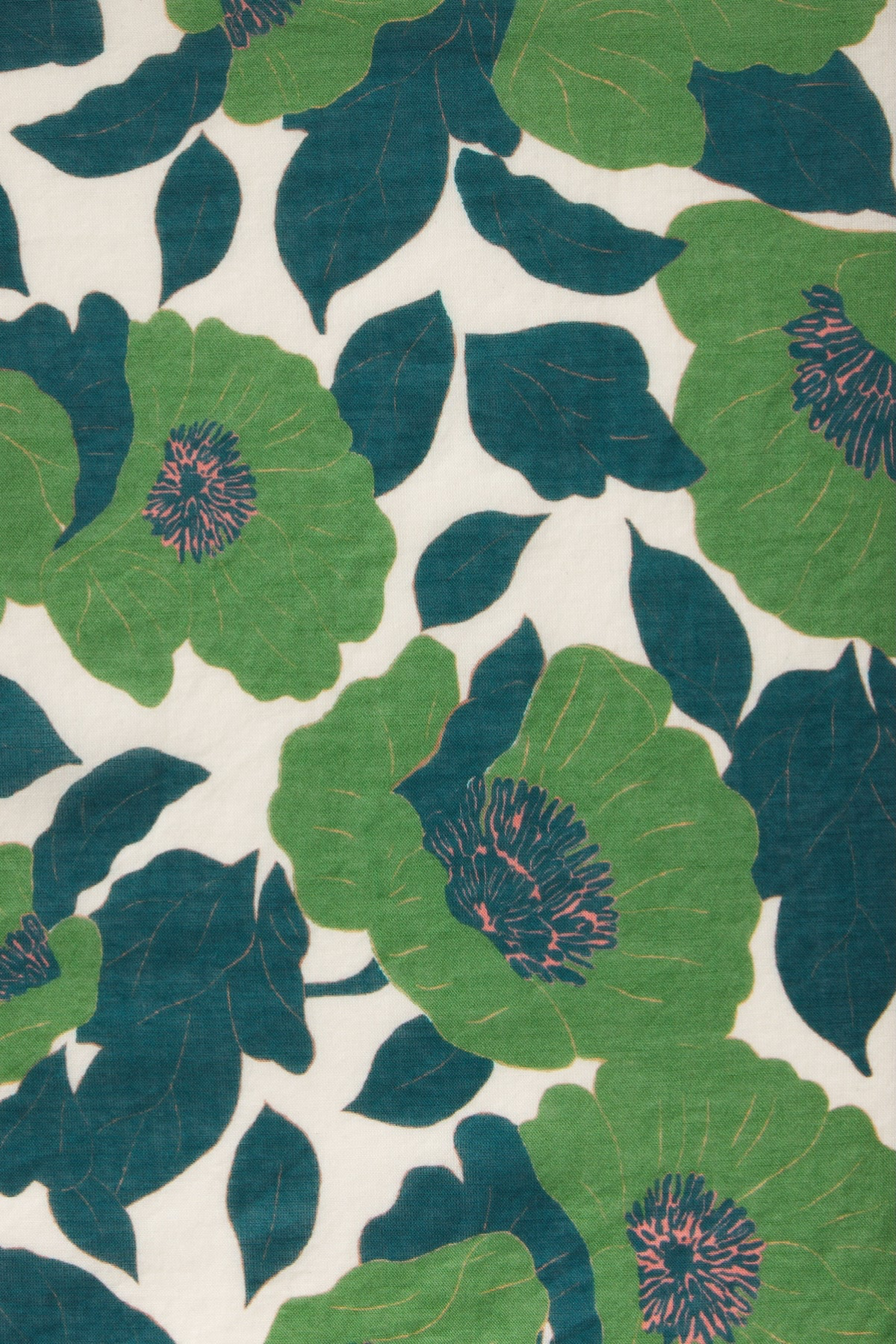 close up of green floral fabric 
