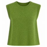 Green sleeveless knit top on a white background