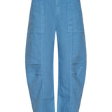 Blue cargo pants on a white background