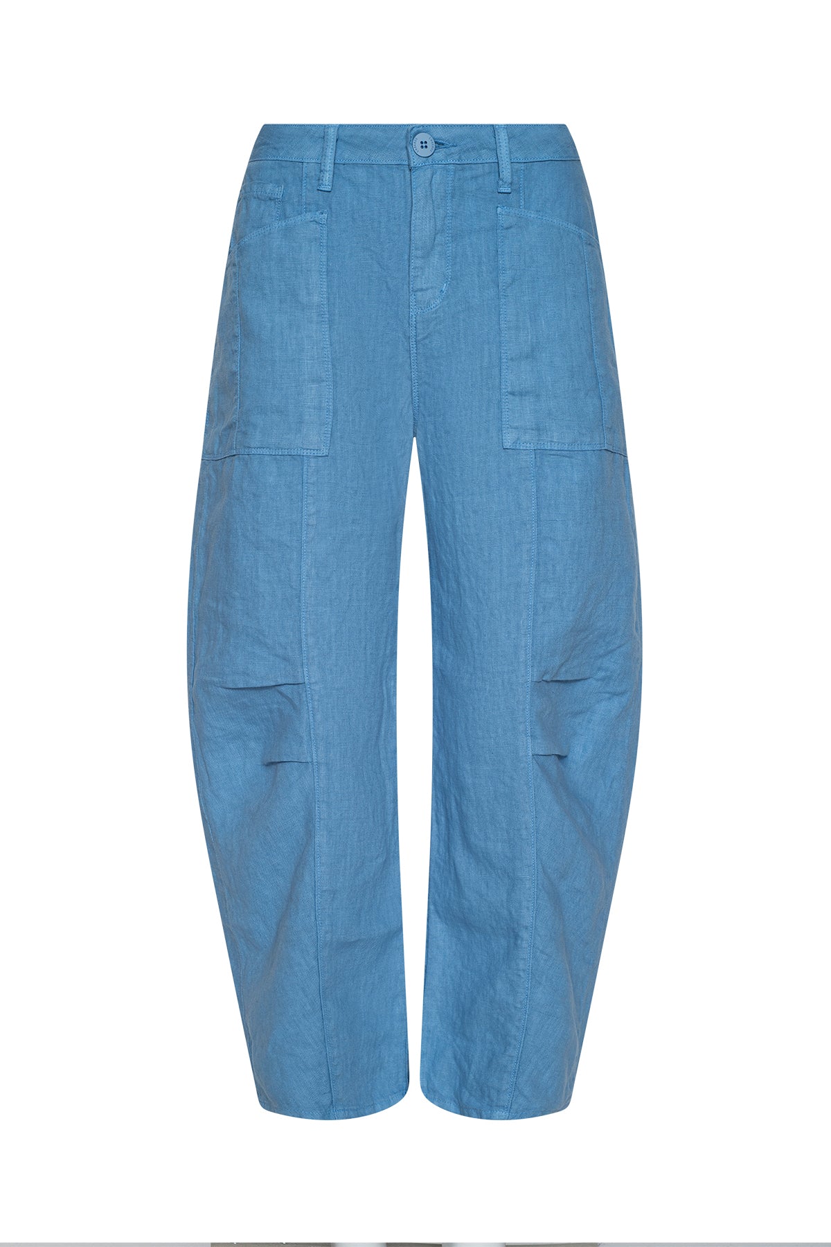 Blue cargo pants on a white background