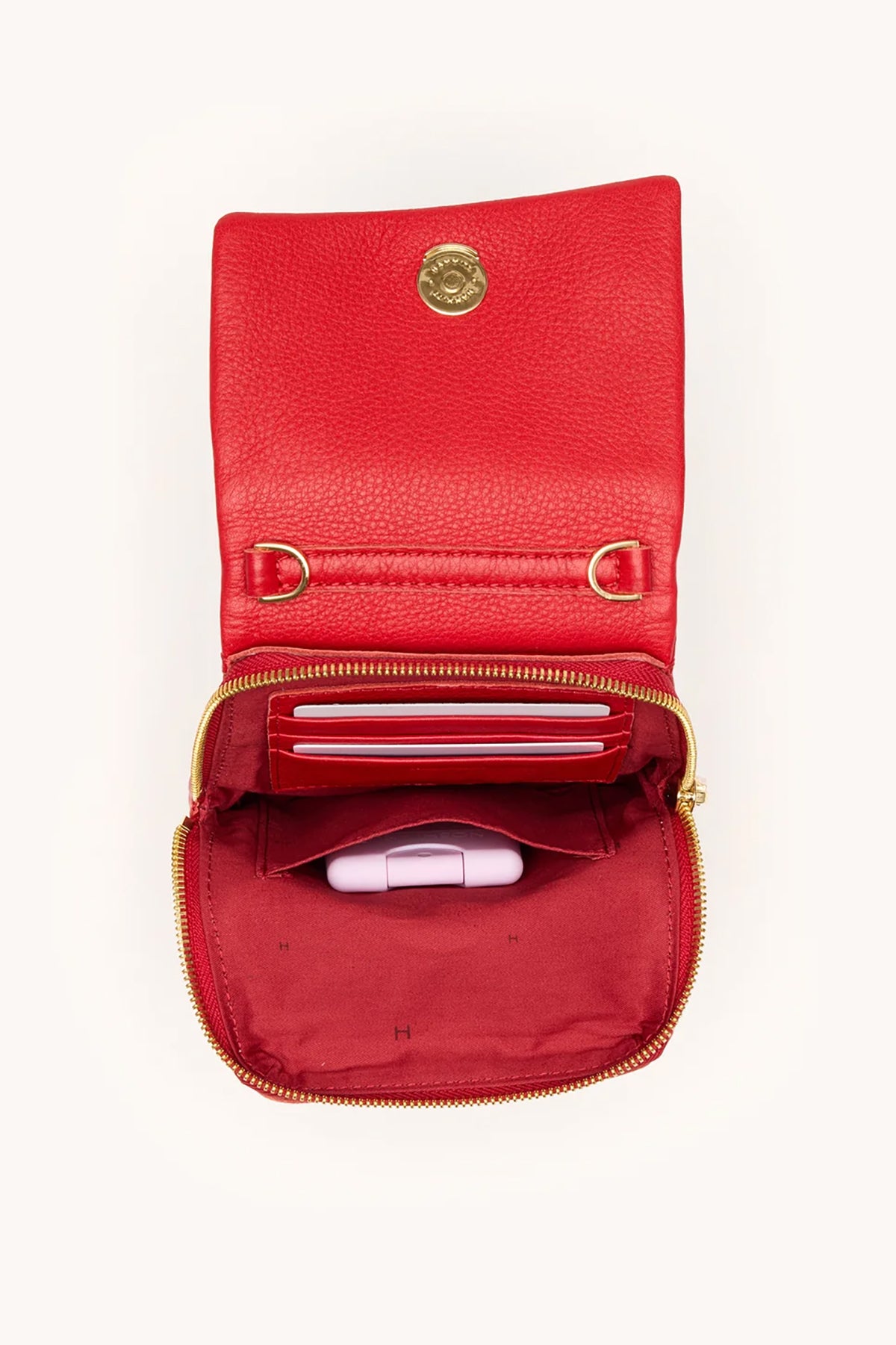 Red leather Hammitt VIP Mobile crossbody bag with brushed gold hardware