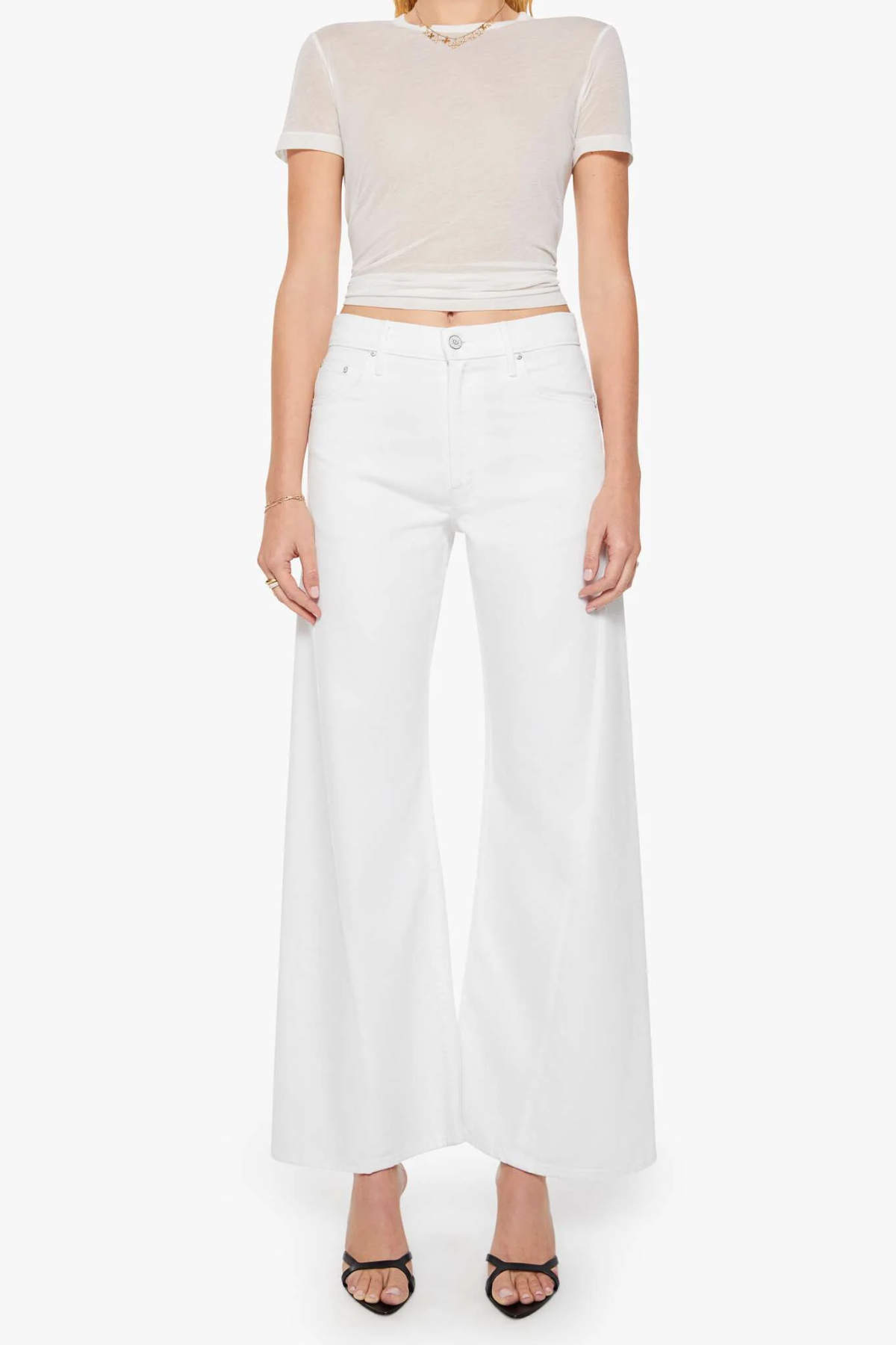 woman in monochromatic outfit on white background 