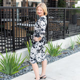 Mock Neck Long Sleeve Floral Print Midi Dress