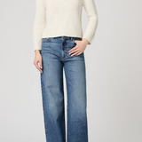 Women's ivory sweater featuring long sleeves, a classic neckline, and relaxed silhouette.