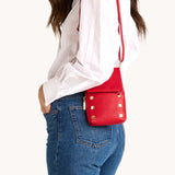 Red leather Hammitt VIP Mobile crossbody bag with brushed gold hardware