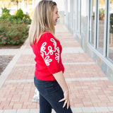 Red Short Sleeve Embroidered Sweater