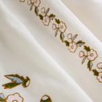 Close-up of floral embroidery on fabric