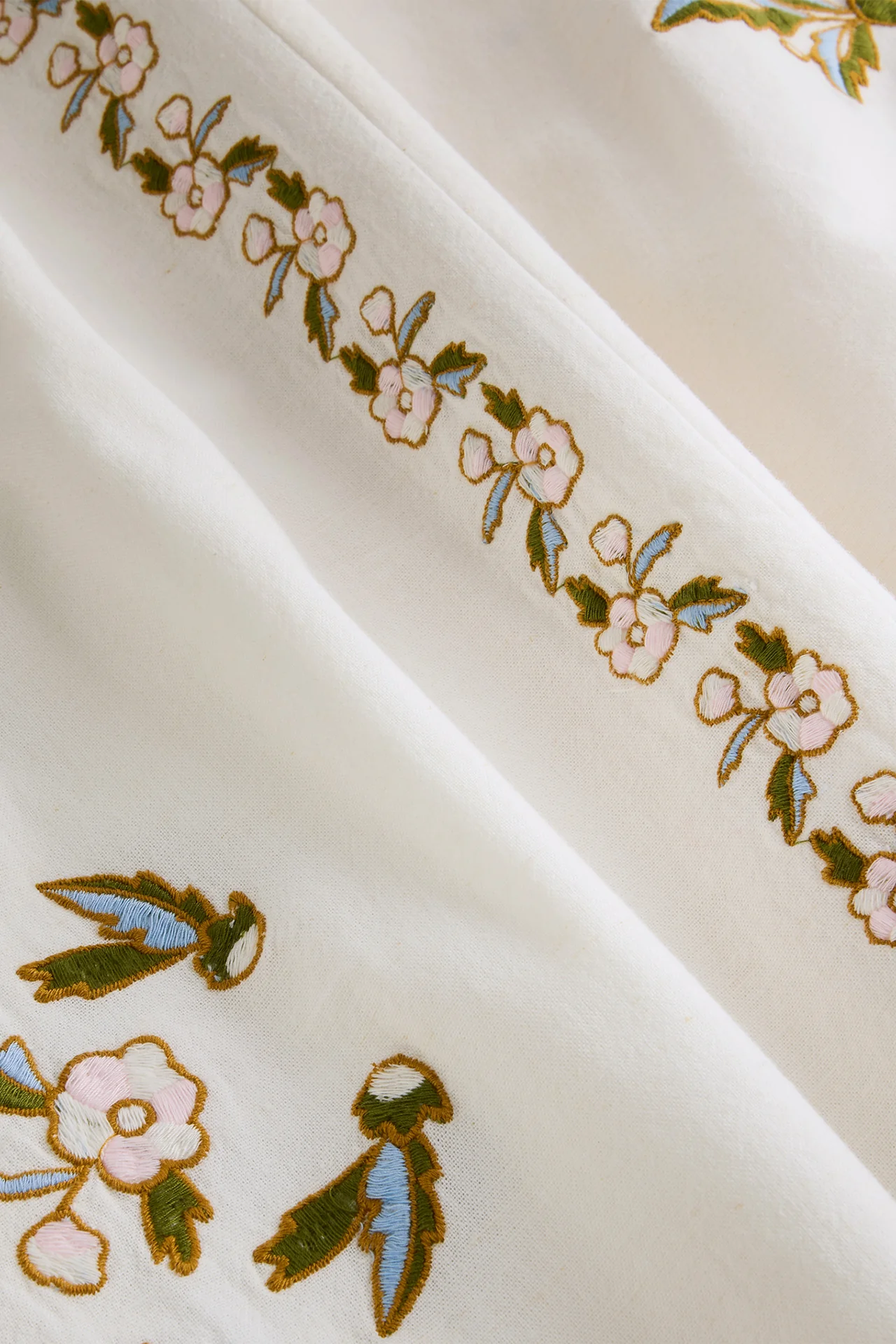 Close-up of floral embroidery on fabric