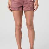 Person wearing pink shorts on a white background