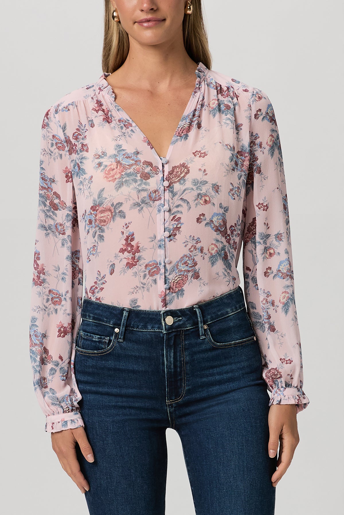 Silk floral blouse with long sleeves