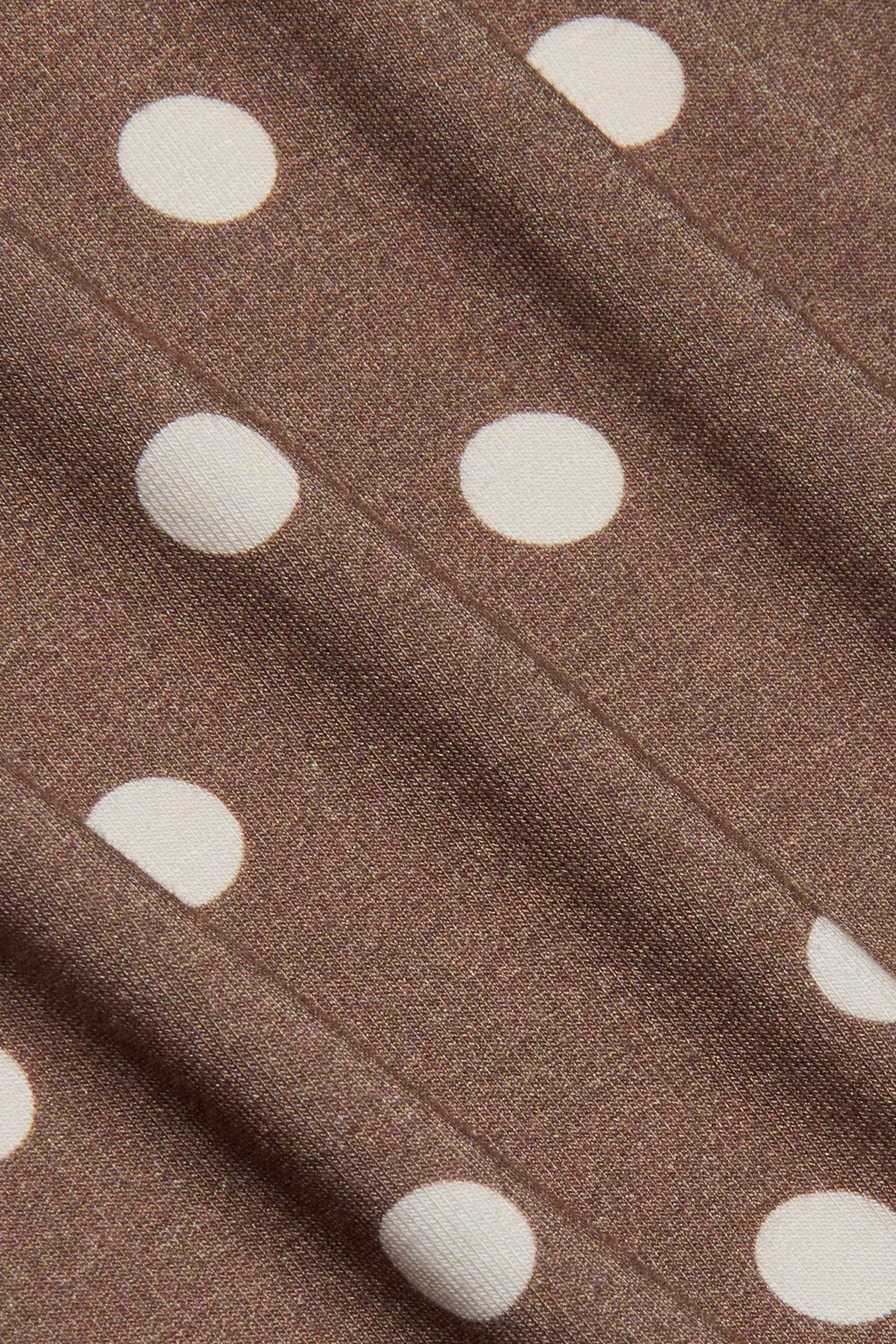 Close-up of brown fabric with white polka dots