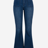 Blue flared jeans on a white background