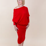 Italian Knit Ribbed Fitted Mid Length Skirt