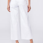 Person wearing white wide-leg pants on a plain background