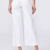 Person wearing white wide-leg pants on a plain background