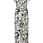 back of black and white printed jumpsuit on white background 