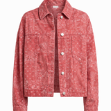 Red denim jacket on a white background