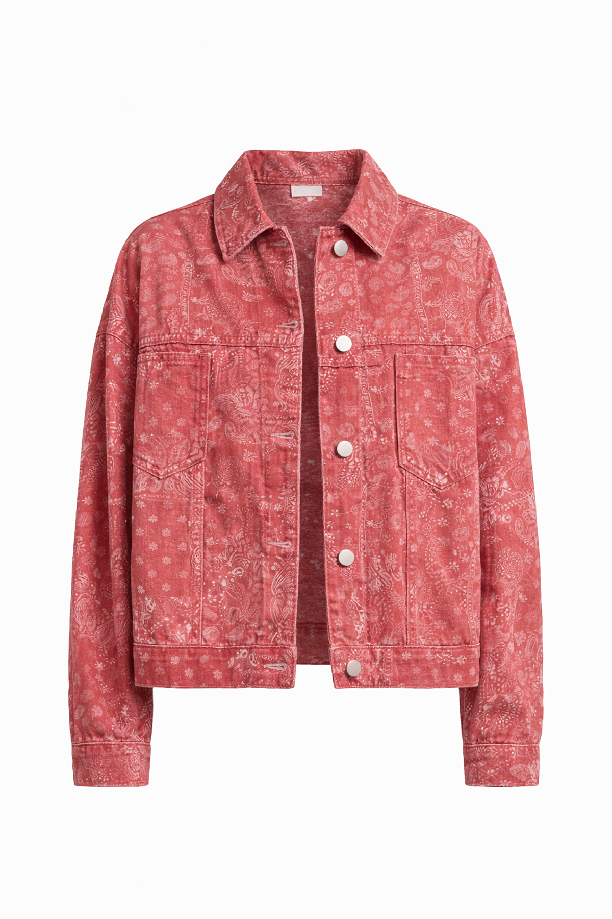 Red denim jacket on a white background