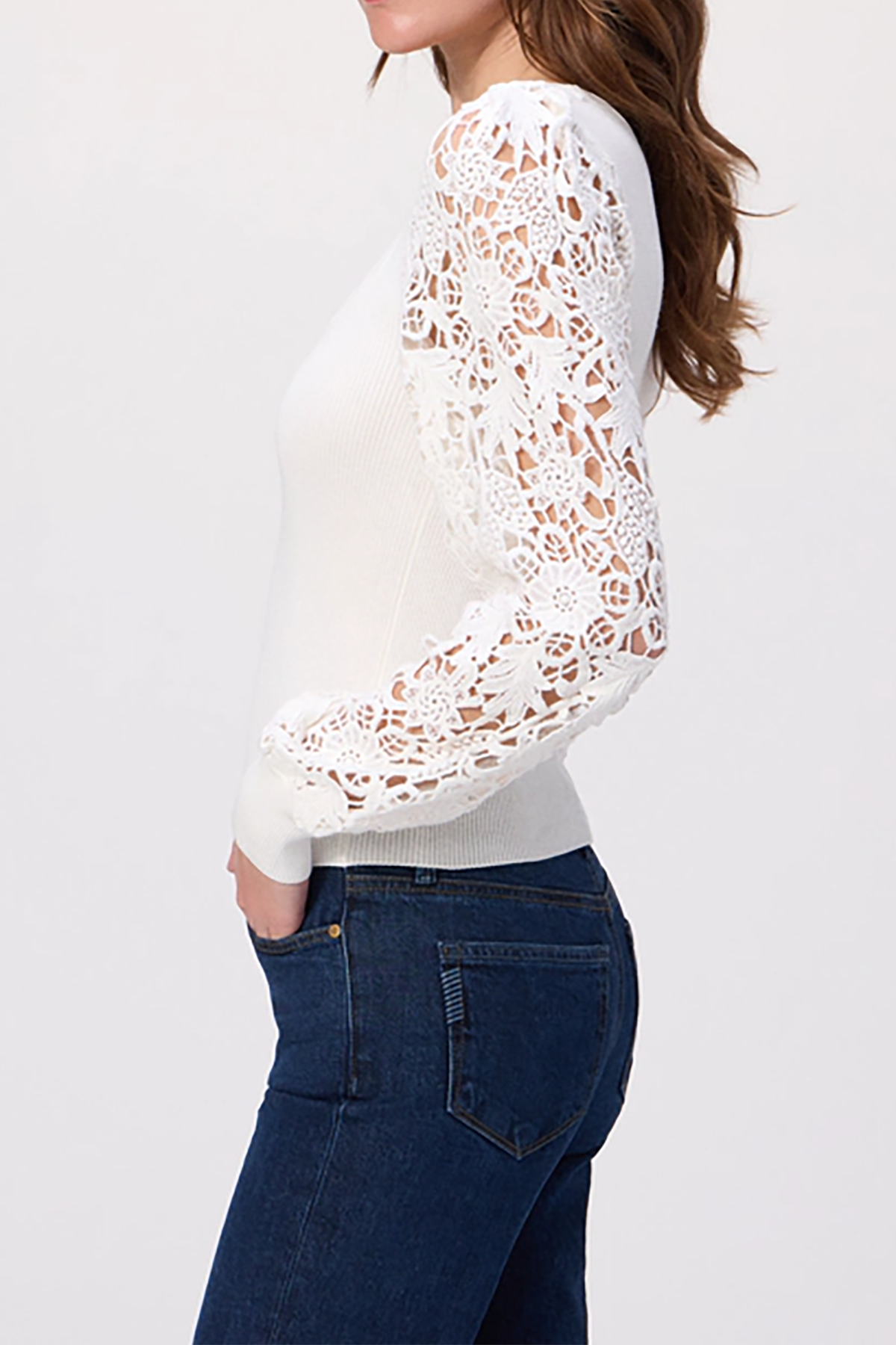lace detail blouse on white background 